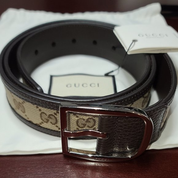 Gucci Rectangular Buckle Belt Supreme Canvas and Leather - Picture 1 of 6